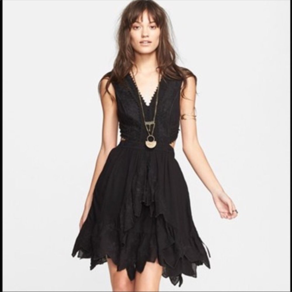 Free People Black Lace Mini Dress